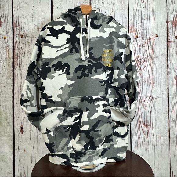 Anti Social Social Club Camouflage Hoodie Fleece Lined Winter Wear Small EUC - Picture 2 of 12